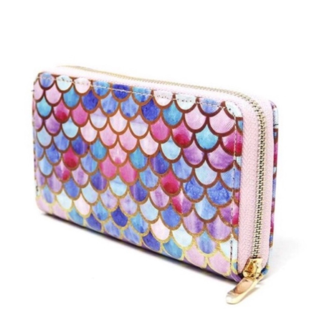 Mermaid scale patterned holographic pink blue gold zippered wallet - Picture 6 of 8